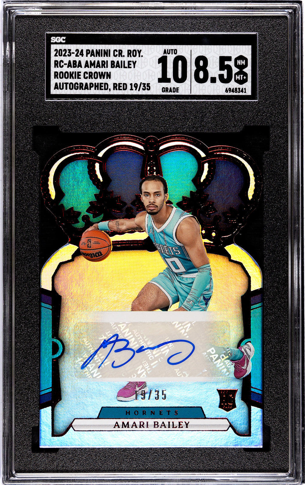 2023-24 Amari Bailey Panini Cr Roy RC-ABA Amari Bailey Rookie Crown Autographed Red SGC 8.55-Authenticuto-10