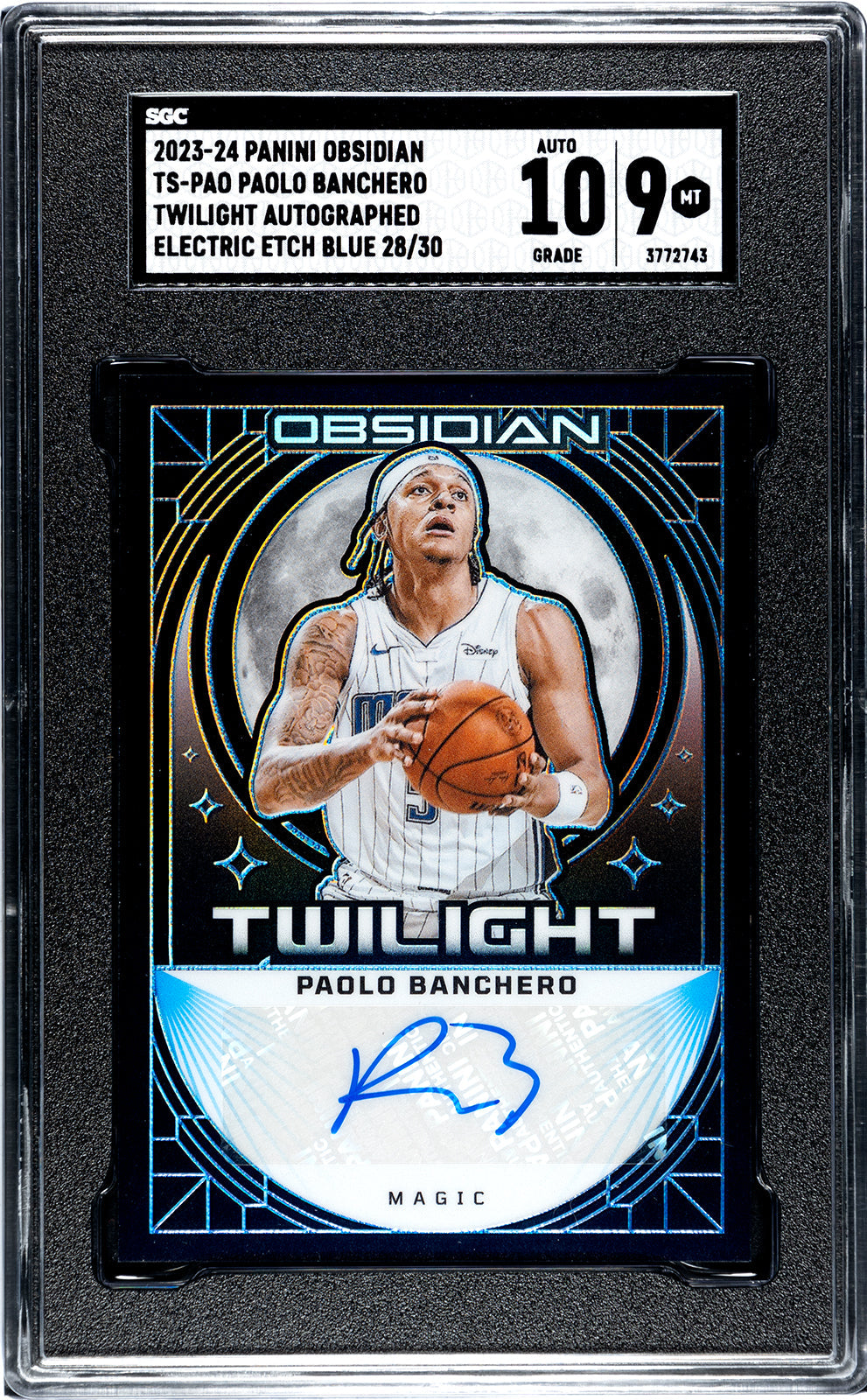 2023-24 Paolo Banchero Panini Obsidian TS-PAO Paolo Banchero Twilight Autographed Electric Etch Blue SGC 9-Authenticuto-10