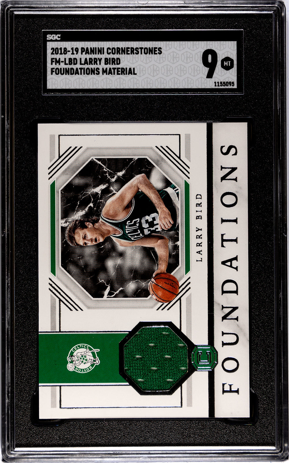 2018-19 Larry Bird Panini Cornerstones FM-LBD Larry Bird Foundations Material SGC 9