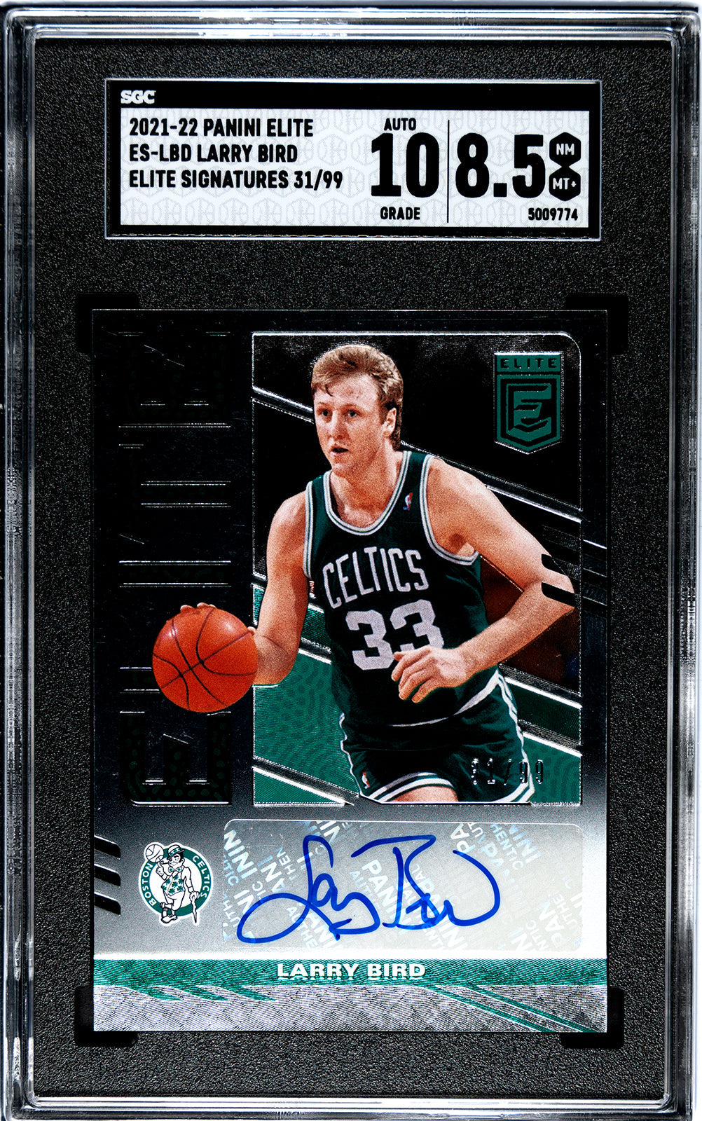 2021-22 Larry Bird Panini Elite ES-LBD Larry Bird Elite Signatures SGC 8.55-Authenticuto-10