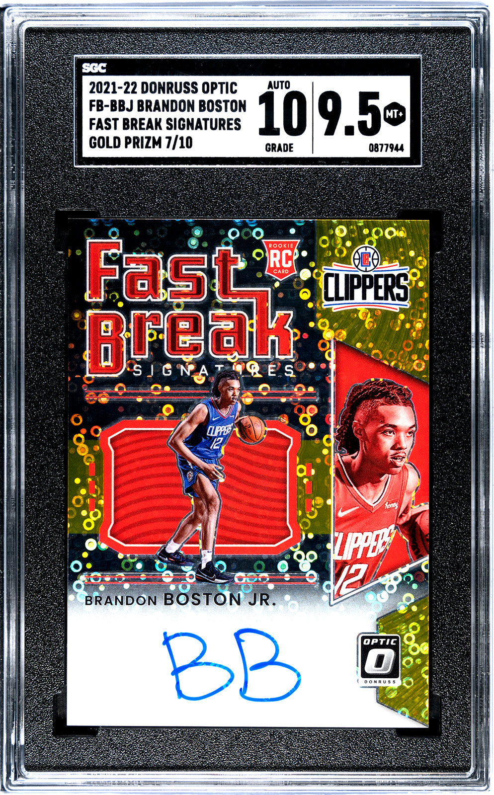 2021-22 Brandon Boston Donruss Optic FB-BBJ Brandon Boston Jr Fast Break Signatures Gold Prizm SGC 9.55-Authenticuto-10
