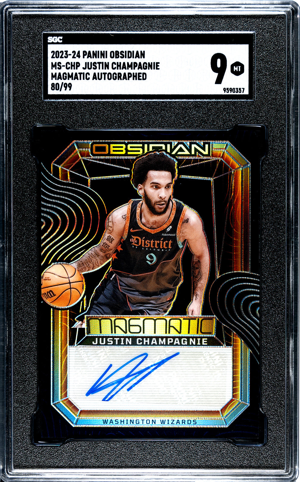 2023-24 Justin Champagnie Panini Obsidian MS-CHP Justin Champagnie Magmatic Autographed SGC 9