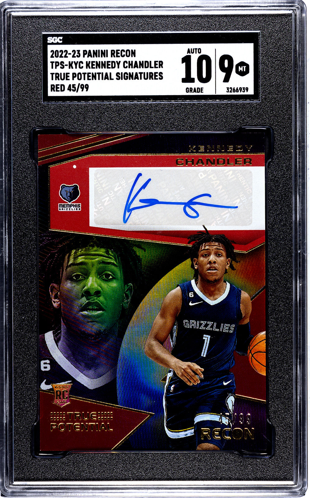 2022-23 Kennedy Chandler Panini Recon TPS-KYC Kennedy Chandler True Potential Signatures Red SGC 9-Authenticuto-10