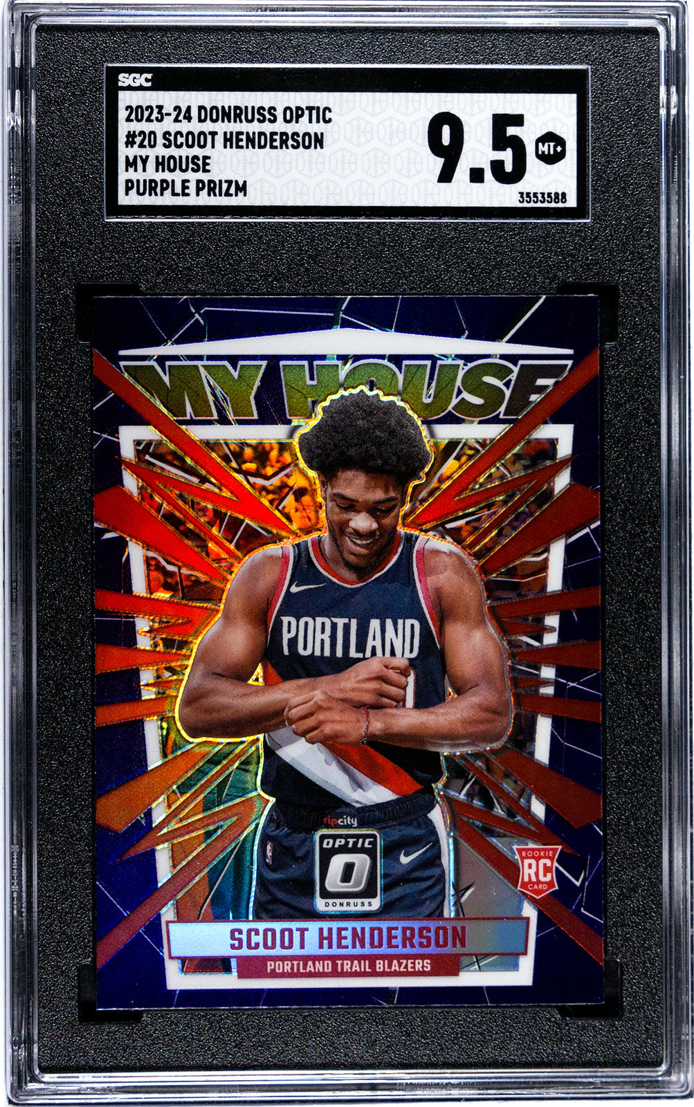 henderson_scoot_2023-24_donruss_optic_20_scoot_henderson_my_house_purple_prizm_sgc-grade-9pt5_auth-3553588