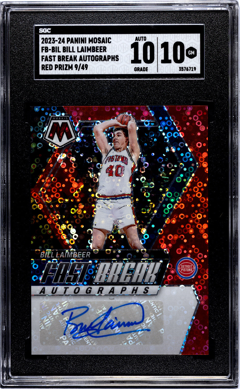 laimbeer_bill_2023-24_panini_mosaic_fb-bil_bill_laimbeer_fast_break_autographs_red_prizm_9-49_sgc-grade-10-auto-10_auth-3576719
