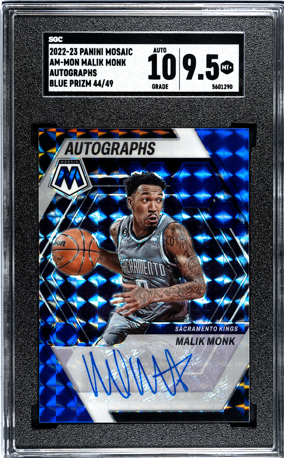2022-23 Malik Monk Panini Mosaic - SGC 9pt5-Auto-10