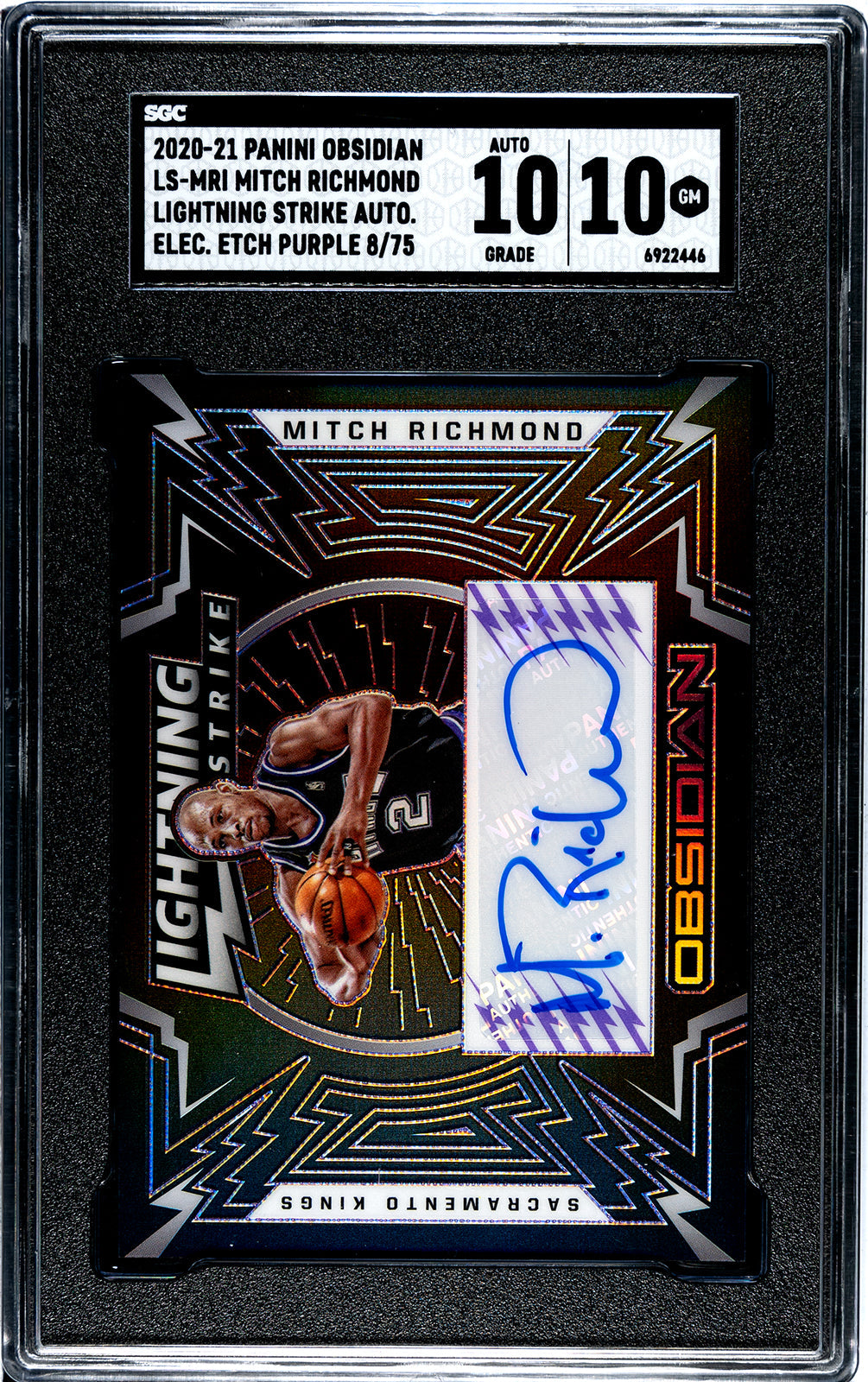 richmond_mitch_2020-21_panini_obsidian_ls-mri_mitch_richmond_lightning_strike_auto_elec_etch_purple_8-75_sgc-grade-10-auto-10_auth-6922446