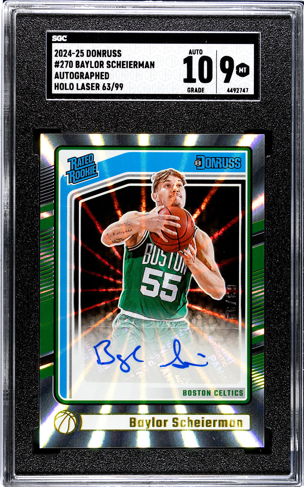 2024-25 Baylor Scheierman Donruss_270_Baylor_Scheierman_Autographed_Holo_Laser_63 99 SGC 9-Auto-10