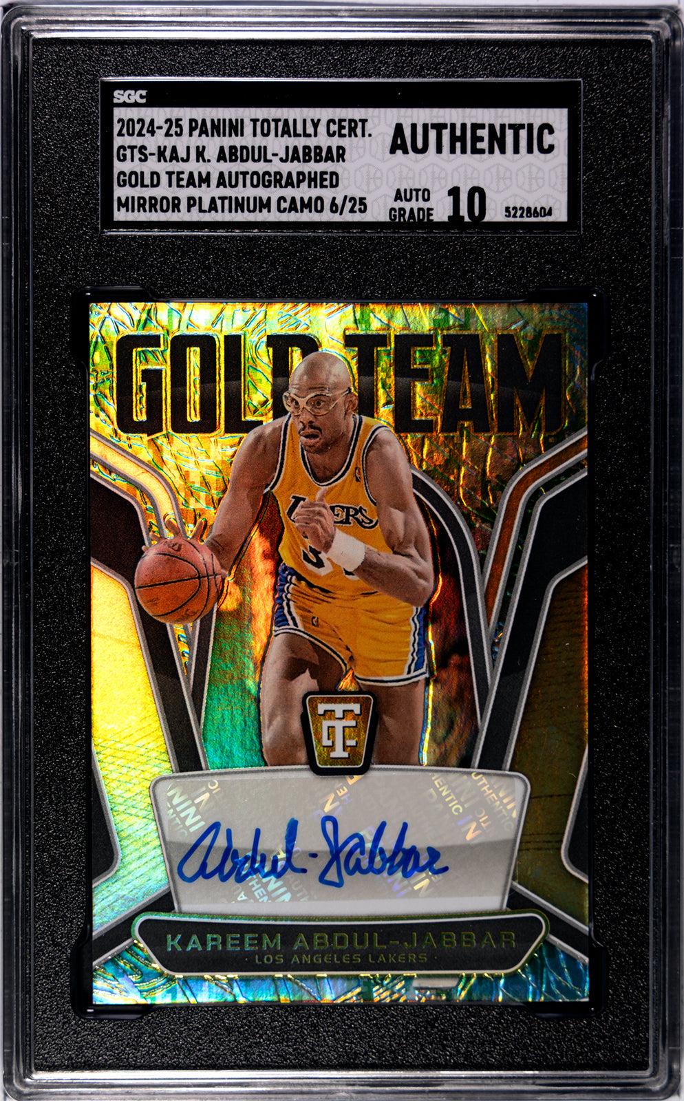 2024-25 K Abdul Jabbar Panini Totally Cert GTS-KAJ K Abdul-Jabbar Gold Team Autographed Mirror Platinum Camo SGC Authentic-Authenticuto-10