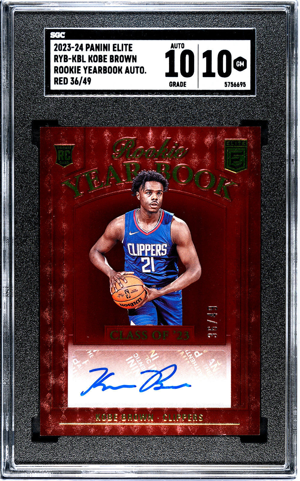 2023-24-kobe-brown-panini-elite-ryb-kbl-kobe-brown-rookie-yearbook-auto-red-sgc-10-authenticuto-10