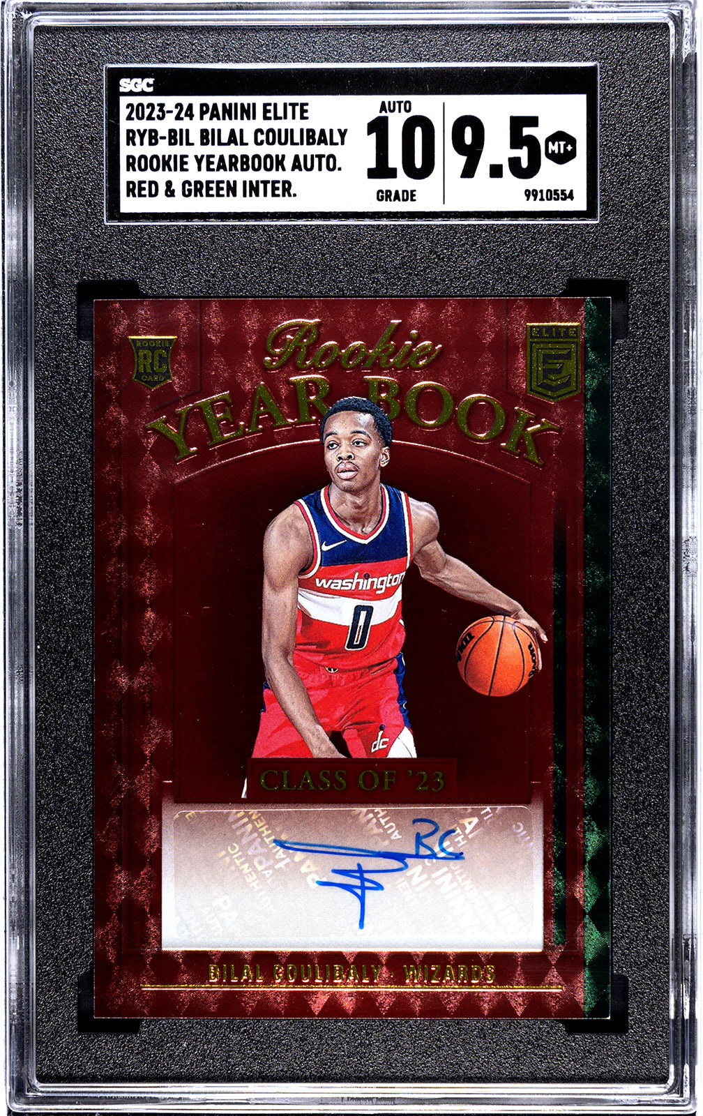 2023-24 Bilal Coulibaly Panini Elite RYB-BIL Bilal Coulibaly Rookie Yearbook Auto Red Green Inter SGC 9.55-Authenticuto-10