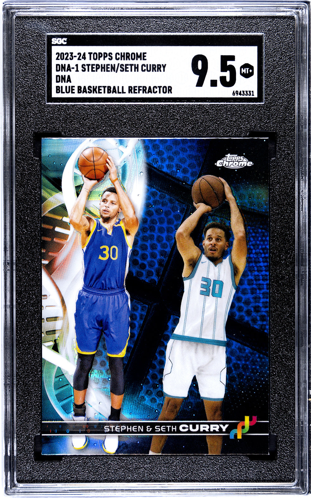 2023-24 Stephen Seth Curry Topps Chrome DNA-1 Stephen-Seth Curry DNA Blue Basketball Refractor SGC 9.55