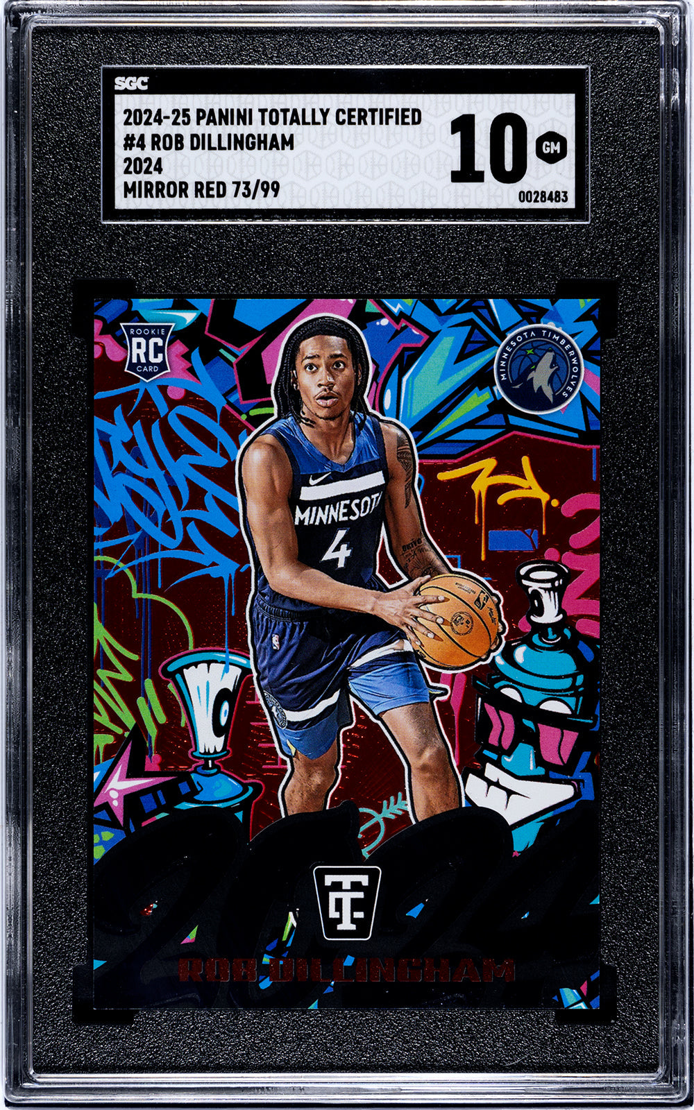 dillingham_rob_2024-25_panini_totally_certified_4_rob_dillingham_2024_mirror_red_73-99_sgc-grade-10_auth-0028483