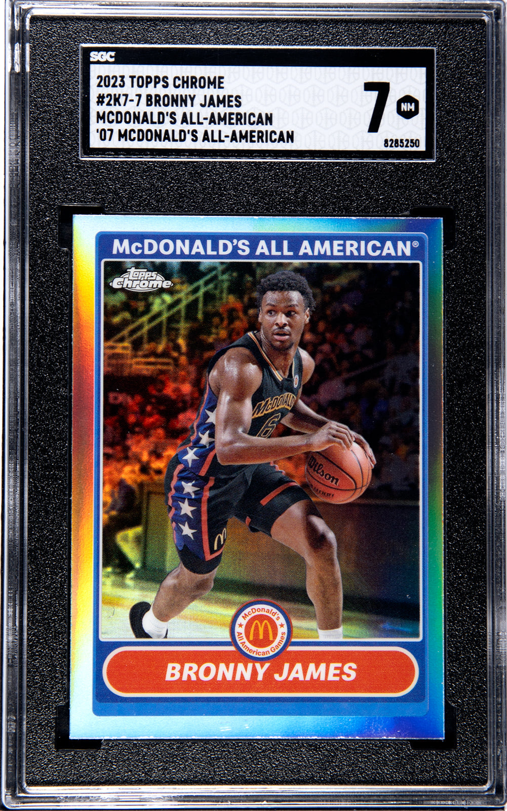 james_bronny_2023_topps_chrome_2k7-7_bronny_james_mcdonalds_all-american_07_mcdonalds_all-american_sgc-grade-7_auth-8285250