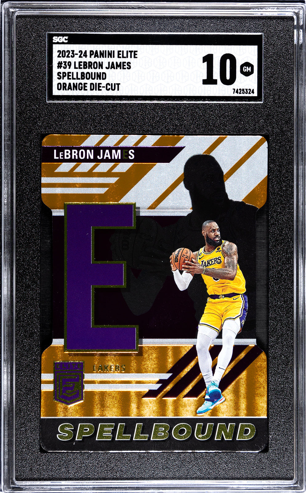 james_lebron_2023-24_panini_elite_39_lebron_james_spellbound_orange_die-cut_sgc-grade-10_auth-7425324