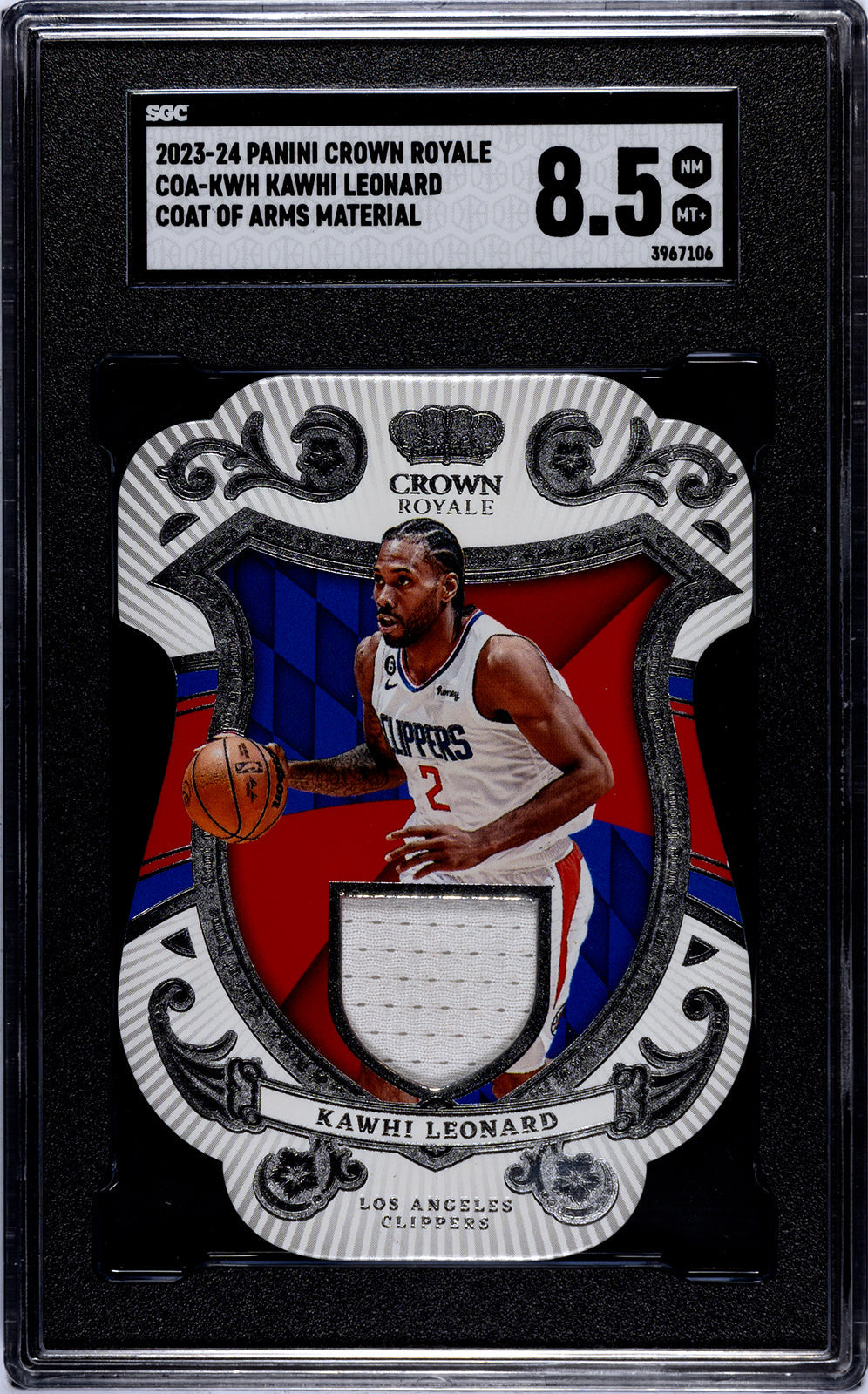 leonard_kawhi_2023-24_panini_crown_royale_coa-kwh_kawhi_leonard_coat_of_arms_material_sgc-grade-8pt5_auth-3967106