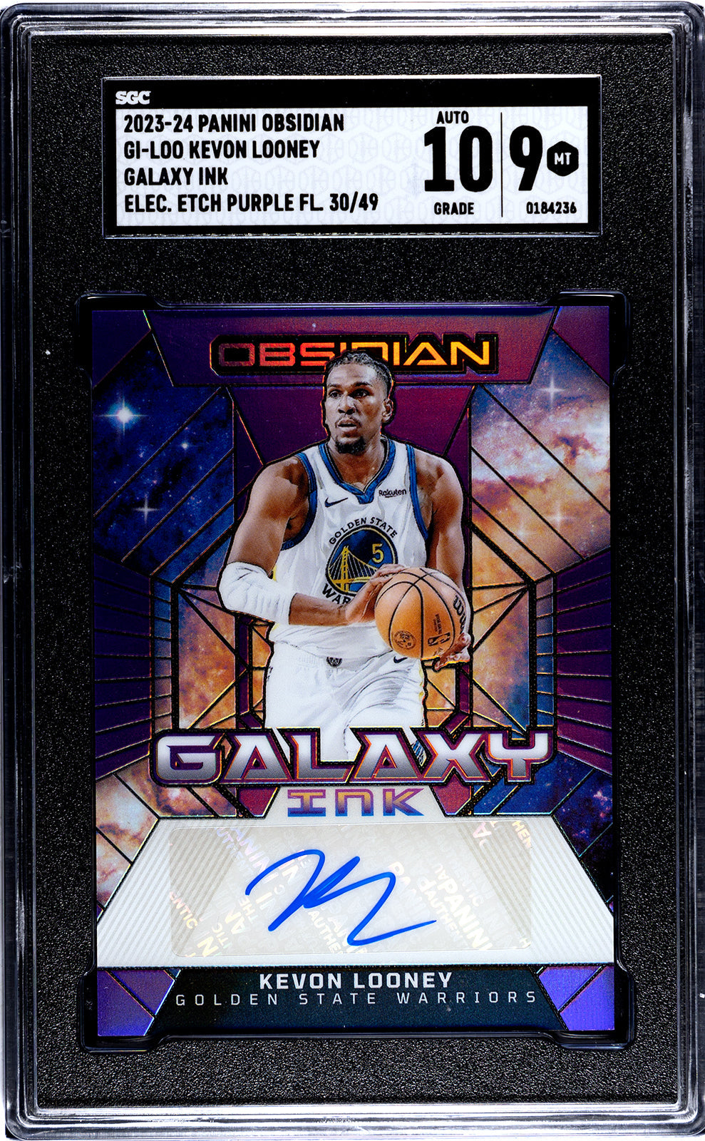 looney_kevon_2023-24_panini_obsidian_gi-loo_kevon_looney_galaxy_ink_elec_etch_purple_fl_30-49_sgc-grade-9-auto-10_auth-0184236