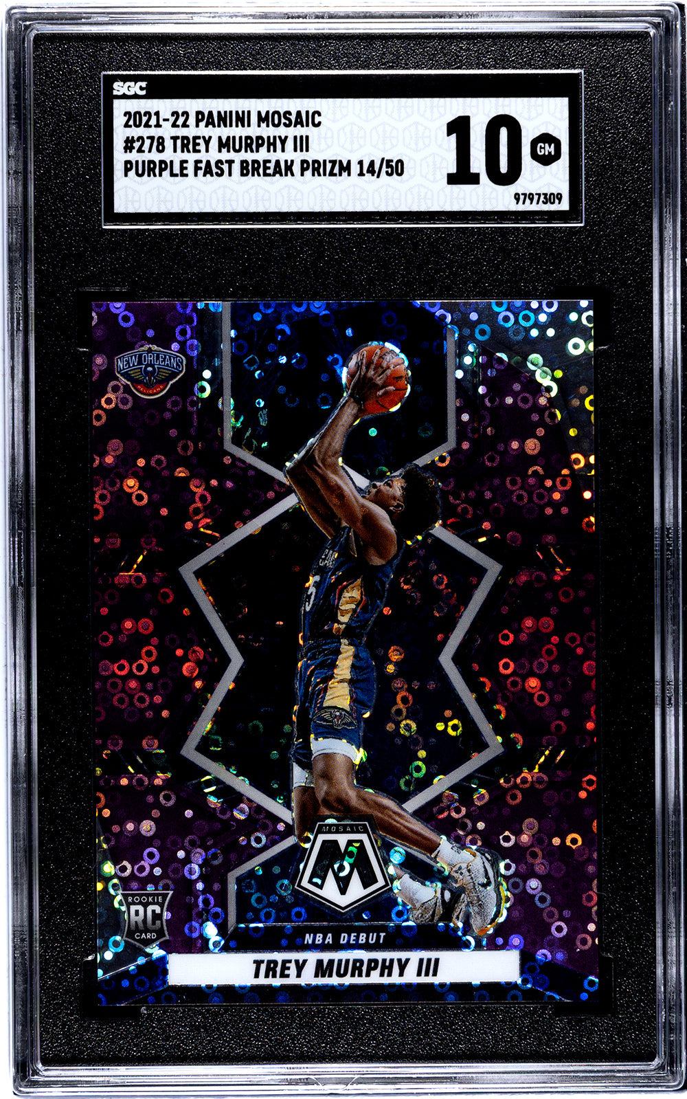 murphy_trey_2021-22_panini_mosaic_278_trey_murphy_iii_purple_fast_break_prizm_14-50_sgc-grade-10_auth-9797309