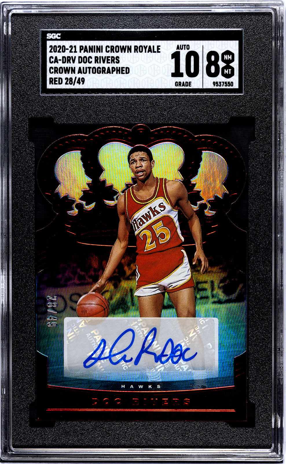 rivers_doc_2020-21_panini_crown_royale_ca-drv_doc_rivers_crown_autographed_red_28-49_sgc-grade-8-auto-10_auth-9537550