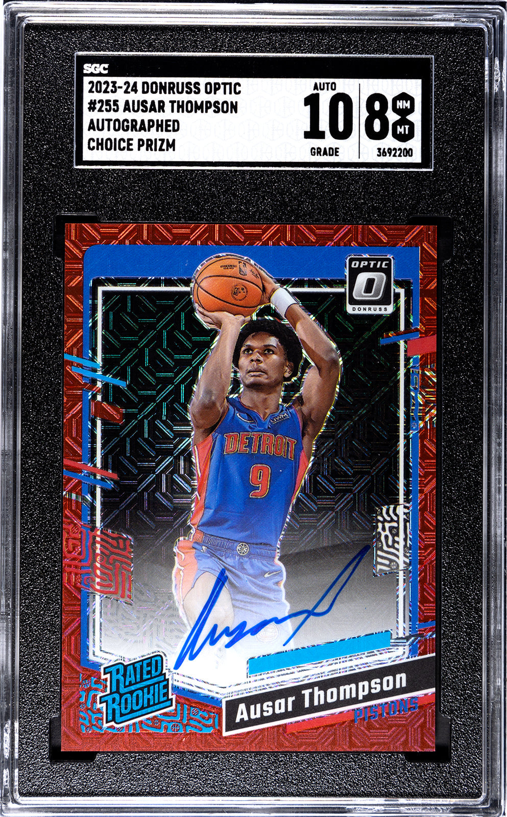 thompson_ausar_2023-24_donruss_optic_255_ausar_thompson_autographed_choice_prizm_sgc-grade-8-auto-10_auth-3692200